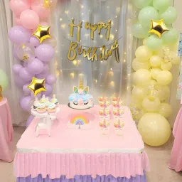 Solid 1st/First Birthday decoration items Kit White Net Curtain & LED Lights 77 Pcs Balloon-17