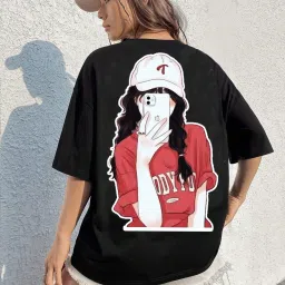 Women Typography, Graphic Print Round Neck Pure Cotton Black T-Shirt-image-4