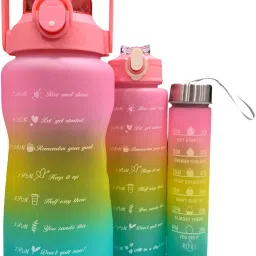 New Sports 3 Piece Set Motivational Time Marker (2 Ltr) Water Bottle (Pink) 2000 ml Water Bottles-image-73