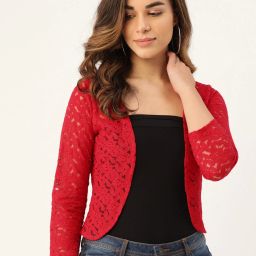 Women 3/4th Sleeve Red Shrug-image-34