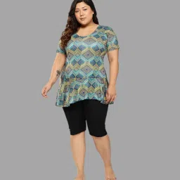 Womens Green-Black Colour Abstract Print Nylon Plus Size Swim Suit Self Design Women Swim-dress Green Swimsuit-image-87