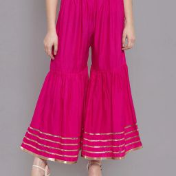 Women Regular Fit Pink Viscose Rayon Trousers-image-1