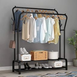 2 Door 3 Shelf Open Coat clothes hanger stand PP Carbon Steel Collapsible Wardrobe-image-14