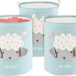 Cotton, Polyester Pack of 3 43 Ltr Clothes Basket with Handle | GM-17-BLU | Big Ears Design - Blue Storage Basket-15