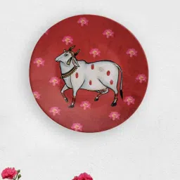 quirk india Red Sacred Pichwai Cow Wall Plates-picture-4