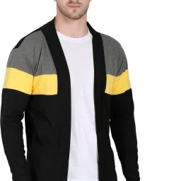 Men Flared Full Sleeve Black, Yellow Shrug-image-117