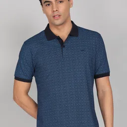 park avenue Men Printed Polo Neck Cotton Blend Dark Blue T-Shirt-picture-14