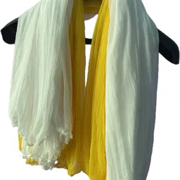 Chiffon Solid Yellow, White Women Dupatta-image-7