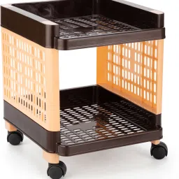 Rectangular 2 Layer Multipurpose Shelf Stand Basket Rack Trolley Plastic Kitchen Trolley-18