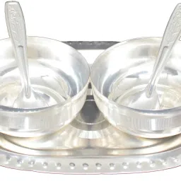 Metal Kitchen Curry Bowl and Serving Tray Decorative Dinning Table Serveware (8X6 inch, Silver Coated) Bowl Serving Set-18