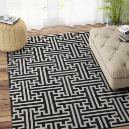 Black Wool 5 ft X 8 ft Hand Woven Dhurrie by Imperial Knots-picture-14
