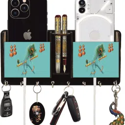 Wooden 2 Pocket Pen Stand Krishna 8 Hook Brown Wood Key Holder Wood Key Holder Wood Key Holder-image-93