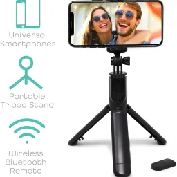 SK Telecom 3-in-1 Selfie Stick Tripod Stand with Bluetooth Remote, Extendable Phone Holder Tripod image 2