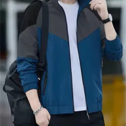 Caraba Jacket for Winter, Lightweight & Regular Fit, Full Sleeves, Stylish Stand Collar Colorblock Men Wind Cheater-image-89