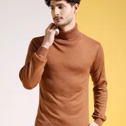 Men Solid Turtle Neck Beige Sweater-image-44