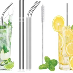 (Pack of 5) Drinking Stainless Steel Straw with Cleaning Brush-Metal Straws Drinking Juice Glass Set Water/Juice Glass-image-16