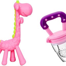 Baby Soft Silicone Giraffe Textured Teething Toy | Baby Fresh Fruit Nibbler Teether and Feeder-image-11
