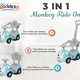 odelee Monkey Baby Push Ride-on Car with Music, Toy Storage and Back Rest With Handle Rideons & Wagons Non Battery Operated Ride On image 3