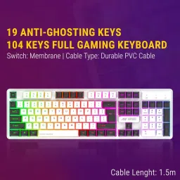 Ant Esports KM1610 LED Keyboard & Mouse,104 Keys Rainbow Backlit Keyboard 7 Color RGB Mouse Combo Set image 5
