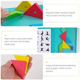 bestie toys Travel Wooden Tangram Puzzle Magnetic Pattern Block Book with Solution 3D Puzzle image 4