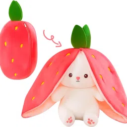 Reversible Bunny Rabbit Soft Toy with Chain. Strawberry Plush Doll. - 40 cm-19