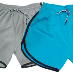 Pack of 2 Solid Men Grey, Blue Hotpants, Night Shorts-5