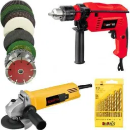 4" ANGLE GRINDER| 13MM POWER DRILL| 8PC GRINDING & CUTTING WHEEL| 13PC DRILL BIT Power & Hand Tool Kit-image-2