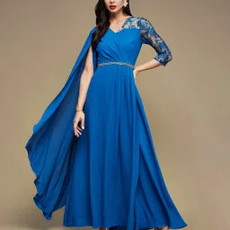 Women A-line Blue Maxi/Full Length Dress-image-38
