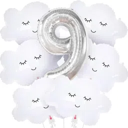 Solid 6Pcs Cloud With 9 Number Silver Foil Balloon-image-5