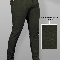 Men Slim Fit Dark Green Lycra Blend Trousers-image-73