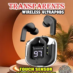 crecro Ultrapod Bluetooth Earbuds Headset Crystal Transparent Design,LED Display P86 Smart Headphones-image-82