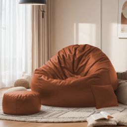XXXL Bean Bag with Footstool & Cushion All Filled with Beans Ready to Use Teardrop Bean BagWith Bean Filling-29