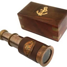 Shoptreed Vintage Nautical 5" leather Victorian Marine Brass Telescope with Wood Box Catadioptric Telescope-picture-21