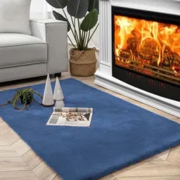 luxe home international Blue Solid Polyester 3 ft x 5 ft Machine Made Carpet-picture-33