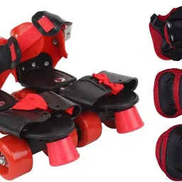 Roller Skating Knee Elbow Palm Protective Pads & Adjustable Roller Skating Shoes Front Brakes Kids Skates Quad Roller Skates - Size 4-8 UK-27