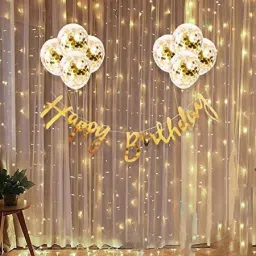Solid Happy Birthday Combo 8 Confetti Balloons + LED Light for Boys Girls Wife Adult Balloon-23