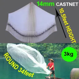 CAST FISHING NET 14mm MESH(GAP), ROUND 43feet, HEIGHT 10.5feet, WEIGHT 3kg Fishing Net-13