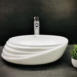 Table Top Premium White Ceramic Wash Basin(0024) with Waste Pipe & Coupling set (20.8x15.2x6)(White) Table Top Basin-image-62