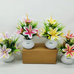MultiColor Lily Flower Small Size Pack Of 4 Bonsai Wild Artificial Plantwith Pot-9