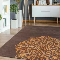 Buy Brown Persian Wool and Art Silk 4 ft x 6 ft Hand Tufted Carpet by Joyrugs by Littlelooms-picture-7