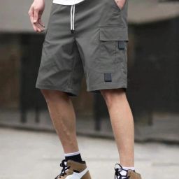 Solid Men Dark Grey Cargo Shorts-image-76