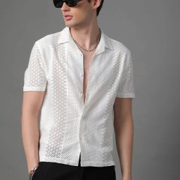 Men Regular Fit Self Design Lapel Collar Casual Shirt-image-19