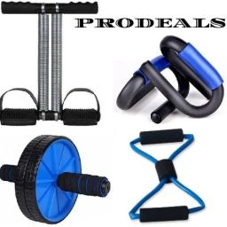 HOME GYM PRODUCT OF DOUBLE SPRING TUMMY TRIMMER WITH PUSH UP BAR, AB WHEEL AND RESISTANCE TUBE Fitness Accessory Kit Kit-image-98
