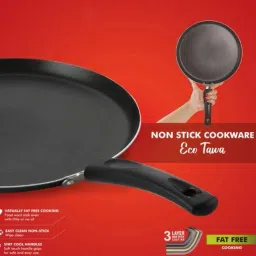 nirlon Nelcon Non-Stick Aluminium Flat Tawa, Black Tawa 26 cm diameter image 4
