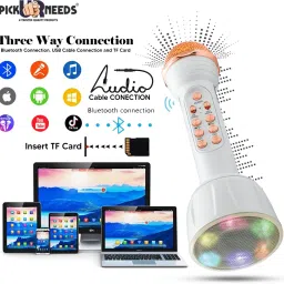 pick ur needs Superier Quality With LED Wireless Bluetooth Microphone Connection Player Speaker 2-in1 With Recording + USB+FM Microphone image 2