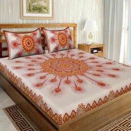 uniqchoice Brown Traditional 120 TC 100% Cotton Queen Bedsheet With 2 Pillow Covers-picture-6