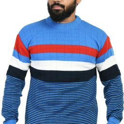 Men Striped Round Neck Blue Sweater-image-48