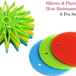 Combo Trivet/Coaster Mat 3 Plastic & 3 Silicone Mats (Set of 6) Silicone Trivet-9