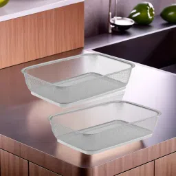 Pack of 2 Steel Fruit Basket & Storage Organizer | Tokri for Kitchen | Silver Stainless Steel Fruit & Vegetable Basket-21