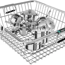 Dish Drainer Kitchen Rack High Grade Stainless Steel Dish Drainer / Utensil Drainer Kitchen Rack / Bartan Basket / Utensil Drying Rack (Big) Steel-image-28